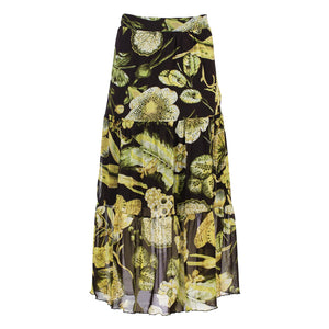 Floral Print Sheer Tiered Skirt – Semi-Maxi Length, Elastic Waist