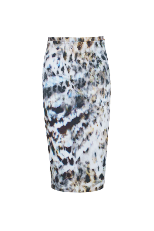 Leopard Print Elastic Gabardine Pencil Skirt