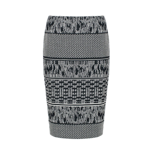 Below-Knee Leopard Print Elastic Gabardine Pencil Skirt