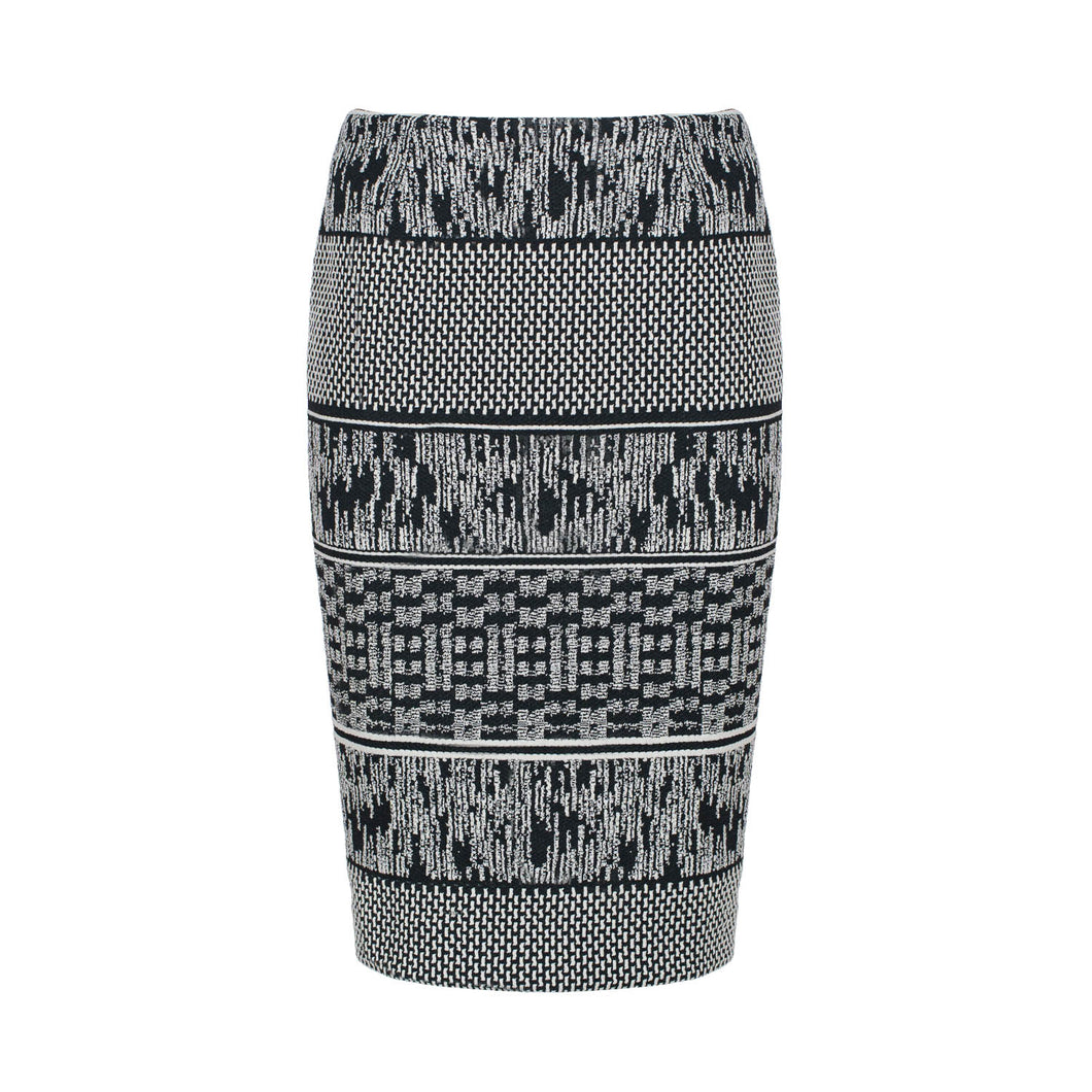 Below-Knee Leopard Print Elastic Gabardine Pencil Skirt