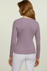 Soft Heathered Knit V-Neck Top in Dusty Lavender