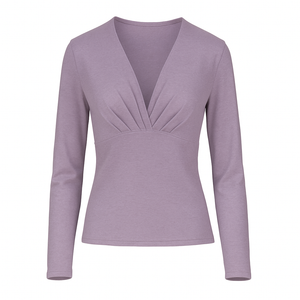 Soft Heathered Knit V-Neck Top in Dusty Lavender