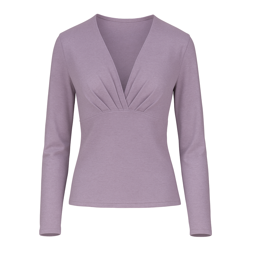 Soft Heathered Knit V-Neck Top in Dusty Lavender