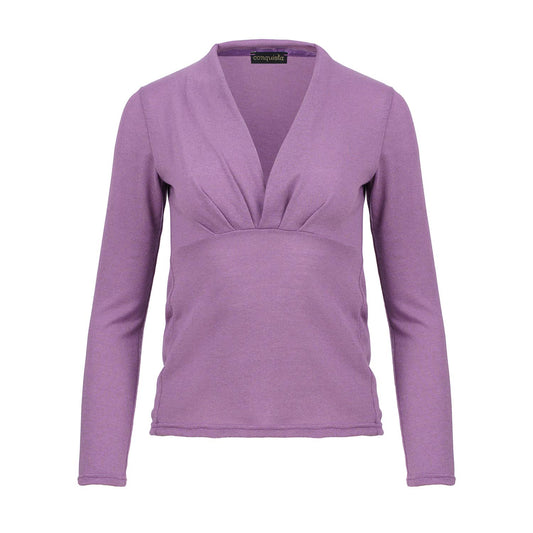 Purple Fitted Knit Jersey Top – V-Neck Long Sleeve