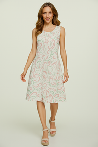 Floral Jacquard Sleeveless A-Line Dress – Cotton Blend, Above Knee