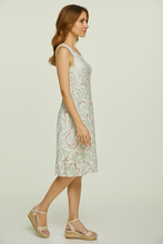 Load image into Gallery viewer, Floral Jacquard Sleeveless A-Line Dress – Cotton Blend, Above Knee