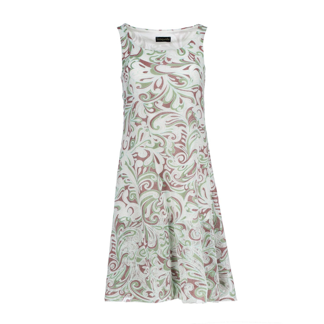 Floral Jacquard Sleeveless A-Line Dress – Cotton Blend, Above Knee