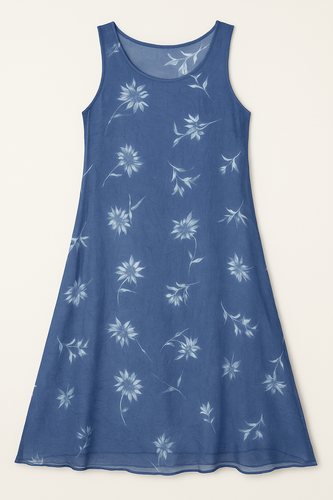 Sleeveless Floral Dress with Sheer Printed Overlay and Viscose Jersey Lining