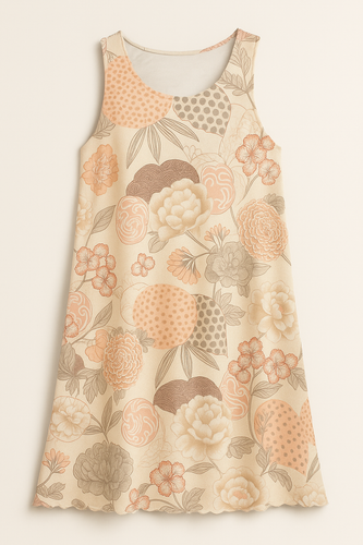 Sleeveless Mesh Overlay Dress with Vintage Floral Print and Viscose Lining