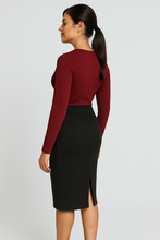 Load image into Gallery viewer, Long Sleeve V-Neck Top in Deep Red – Stretch Jersey Blend