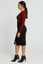 Load image into Gallery viewer, Long Sleeve V-Neck Top in Deep Red – Stretch Jersey Blend