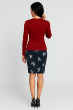 Load image into Gallery viewer, Long Sleeve Shiny V-Neck Top in Deep Red – Stretch Jersey Blend