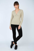 Load image into Gallery viewer, Long Sleeve V-Neck Gathered Top – Soft Viscose Blend Jersey