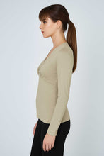 Load image into Gallery viewer, Long Sleeve V-Neck Gathered Top – Soft Viscose Blend Jersey