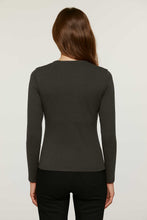 Load image into Gallery viewer, Women&#39;s Charcoal Cotton Blend Jersey Top – Draped V-Neck, Long Sleeve