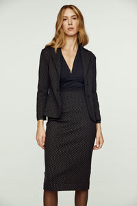Elegant Black V-Neck Long Sleeve Top – Heavy Jersey Stretch Blouse