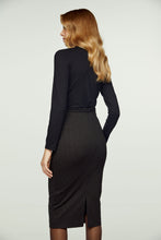 Load image into Gallery viewer, Elegant Black V-Neck Long Sleeve Top – Heavy Jersey Stretch Blouse