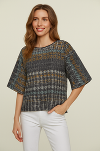 Houndstooth Knit-Effect Oversized T-Shirt