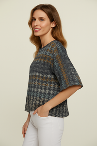 Houndstooth Knit-Effect Oversized T-Shirt