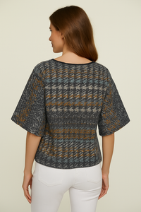 Houndstooth Knit-Effect Oversized T-Shirt