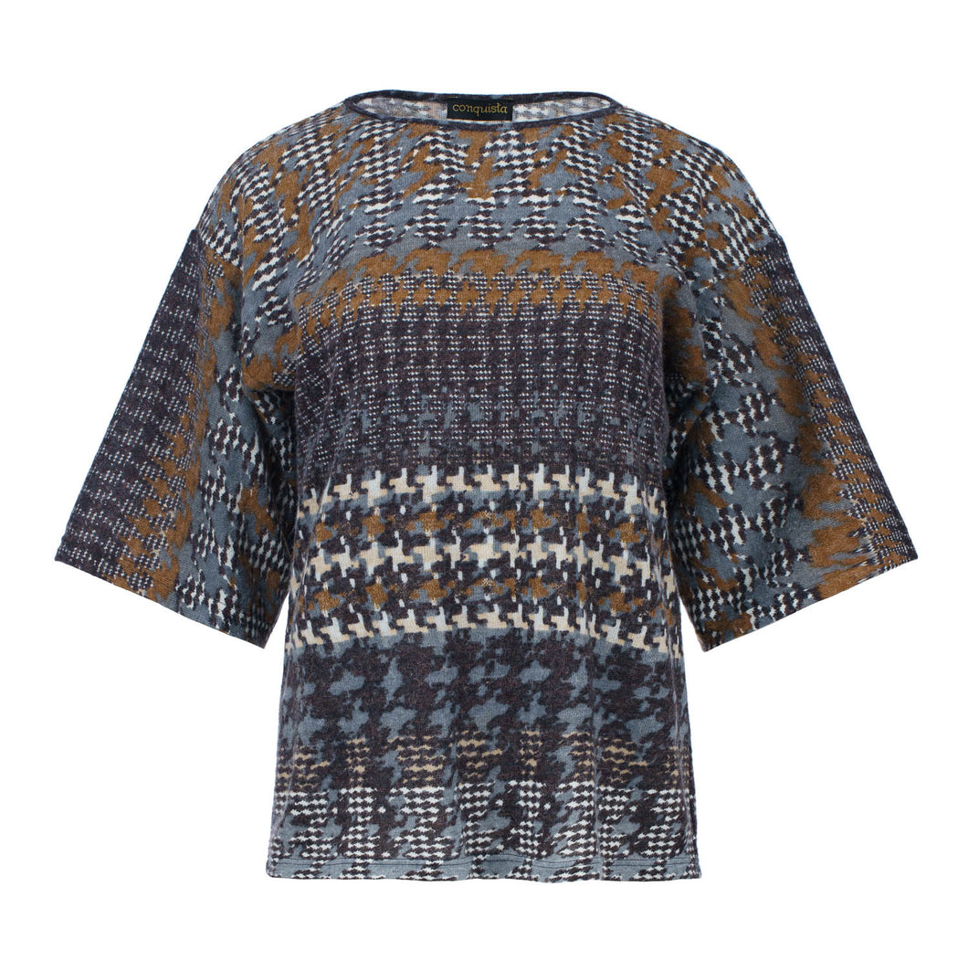 Houndstooth Knit-Effect Oversized T-Shirt