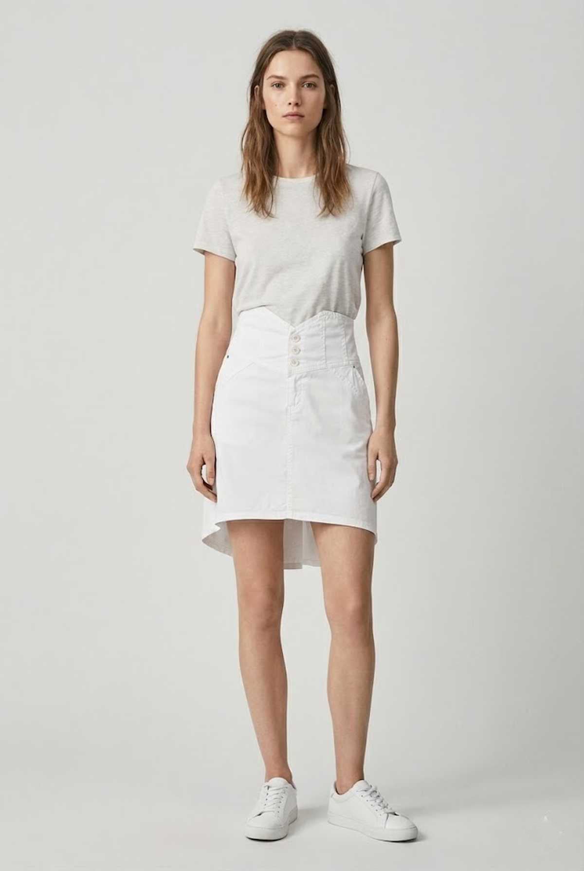 Conquista Φούστα Mini Casual Με Κουμπιά Ασύμμετρη Μονόχρωμη Λευκή C241-204-01