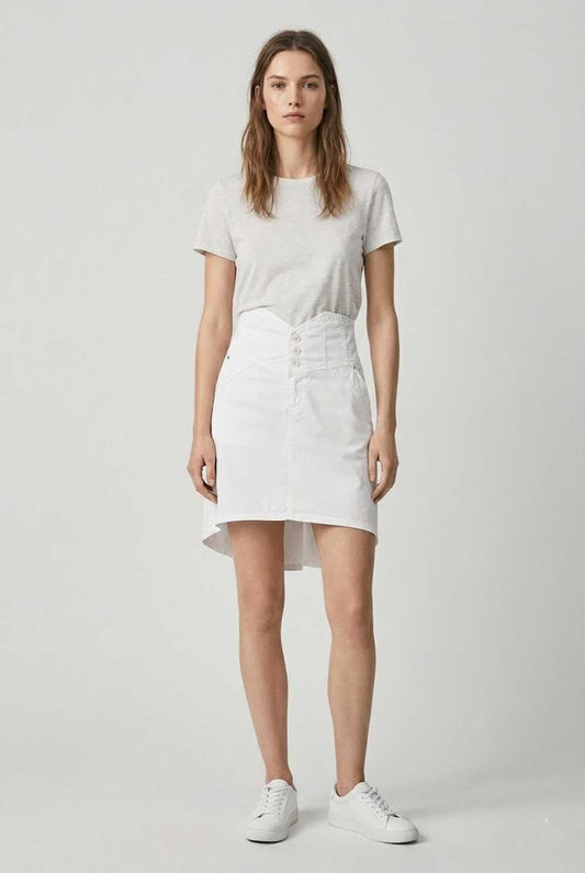 Conquista Φούστα Mini Casual Με Κουμπιά Ασύμμετρη Μονόχρωμη Λευκή C241-204-01