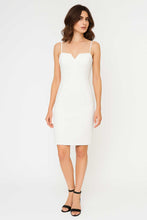 Load image into Gallery viewer, White Fitted Gabardine Dress – Cotton &amp; Elastane Blend | Minimalist Midi