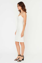 Load image into Gallery viewer, White Fitted Gabardine Dress – Cotton &amp; Elastane Blend | Minimalist Midi