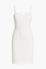 Load image into Gallery viewer, White Fitted Gabardine Dress – Cotton &amp; Elastane Blend | Minimalist Midi