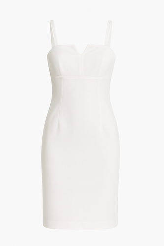 White Fitted Gabardine Dress – Cotton & Elastane Blend | Minimalist Midi