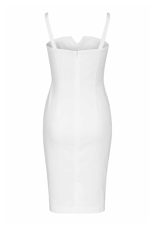 White Fitted Gabardine Dress – Cotton & Elastane Blend | Minimalist Midi