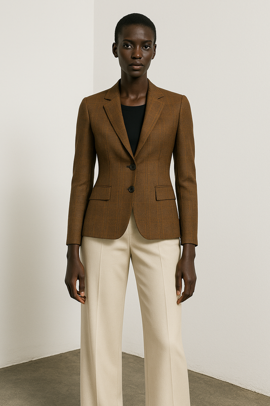 100% Cotton Checked Fitted Blazer