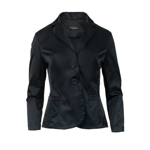 Fitted Satin Blazer in Black – Conquista