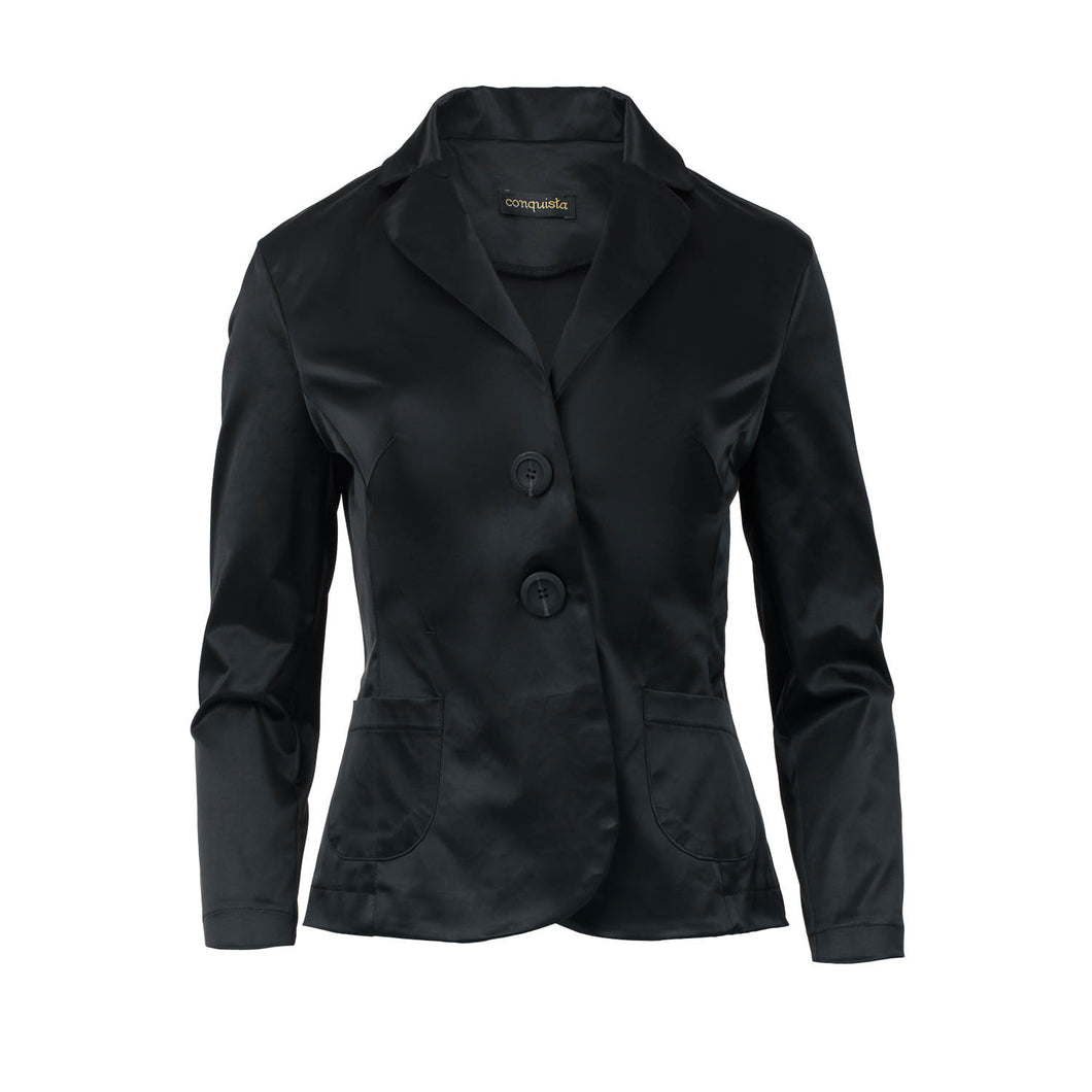 Fitted Satin Blazer in Black – Conquista