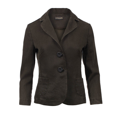 Women's Tencel Blazer with Wrist-Length Sleeves – Dark Olive