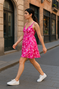 Pink Floral Cotton Voile A-Line Dress