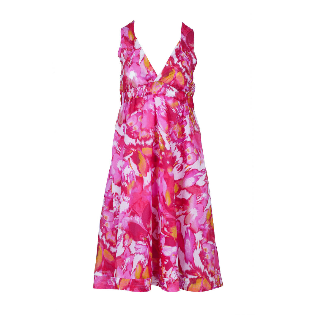 Pink Floral Cotton Voile A-Line Dress