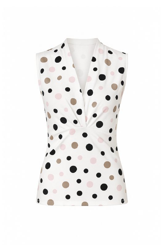 Sleeveless Polka Dot Jersey Top in Viscose-Elastane