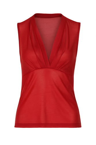 Sleeveless Red V-Neck Top – 100% Viscose Jersey