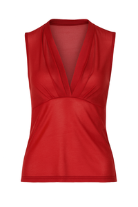 Sleeveless Red V-Neck Top – 100% Viscose Jersey