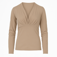 Load image into Gallery viewer, Long-Sleeve V-Neck Top in Soft Jersey Blend – Viscose, Wool &amp; Elastane