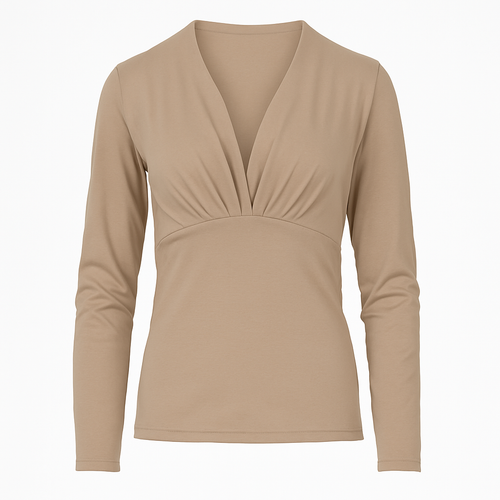Long-Sleeve V-Neck Top in Soft Jersey Blend – Viscose, Wool & Elastane