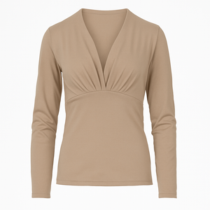 Long-Sleeve V-Neck Top in Soft Jersey Blend – Viscose, Wool & Elastane