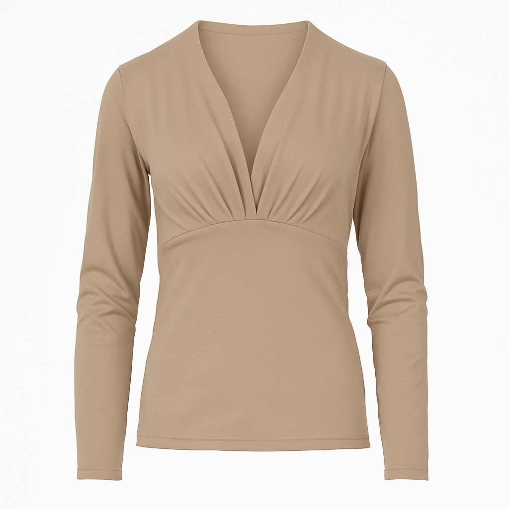 Long-Sleeve V-Neck Top in Soft Jersey Blend – Viscose, Wool & Elastane