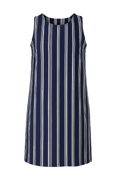 Conquista Φόρεμα Mini Casual Αμάνικο Στρογγυλή Λαιμόκοψη Ριγέ Μπλε C241-242-41