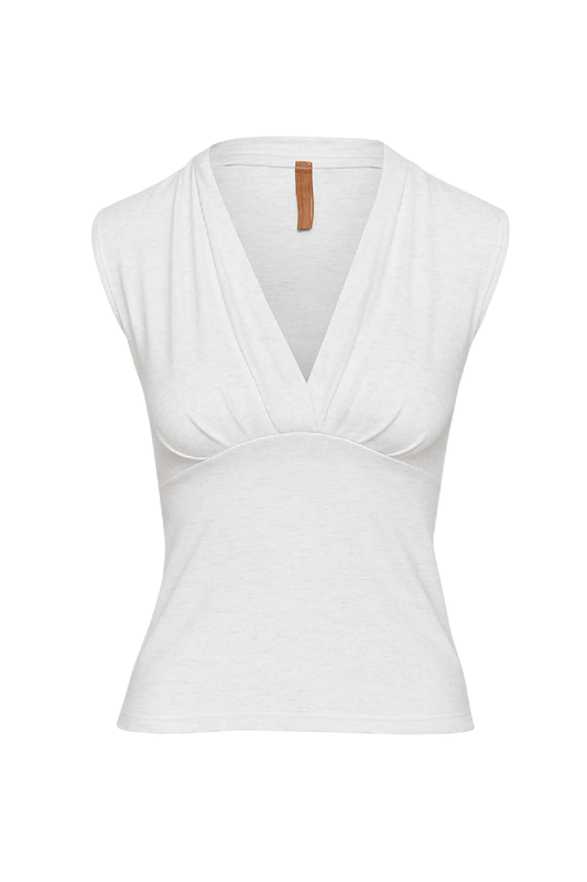 Sleeveless V-Neck Jersey Top in Viscose-Blend Flama Yarn