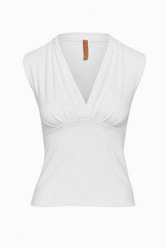 Sleeveless V-Neck Jersey Top in Viscose-Blend Flama Yarn