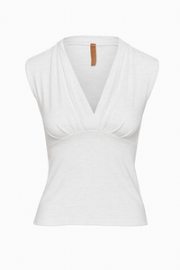 Sleeveless V-Neck Jersey Top in Viscose-Blend Flama Yarn