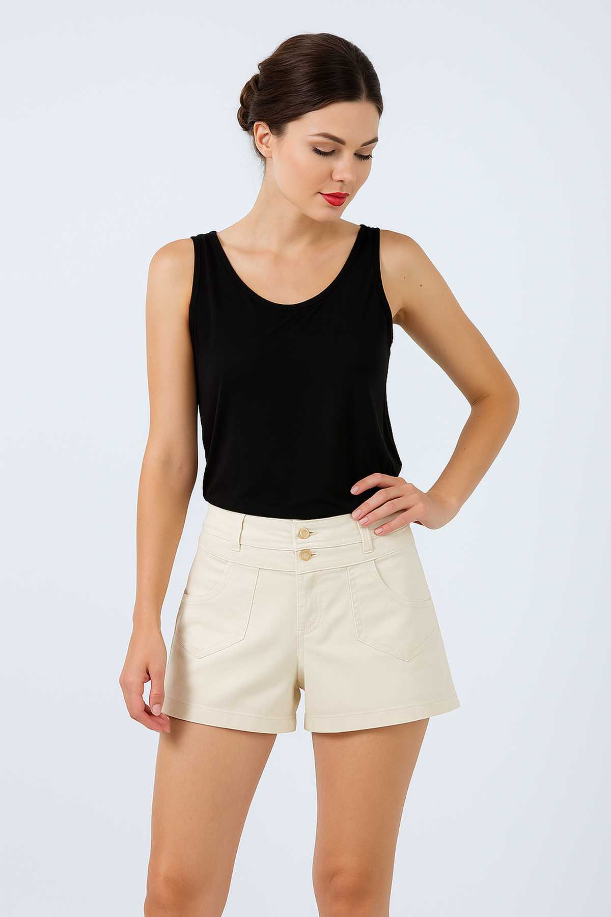 Conquista Σορτς Casual Κοντό Με Κουμπιά Μονόχρωμο Μπεζ C241-304-29